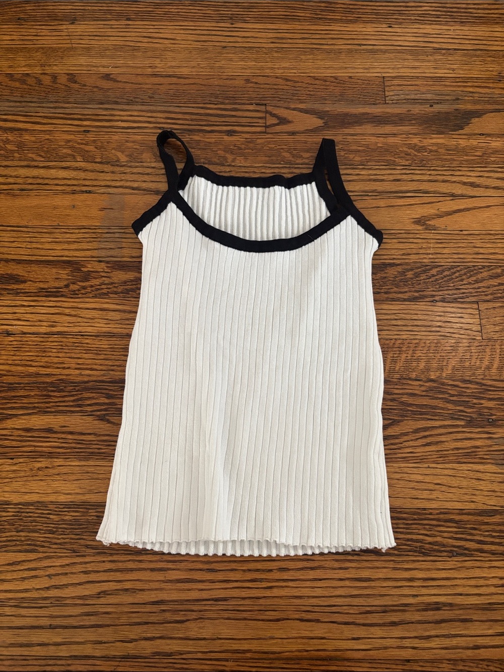 Ribbed Knit Tank Top with Black Trim